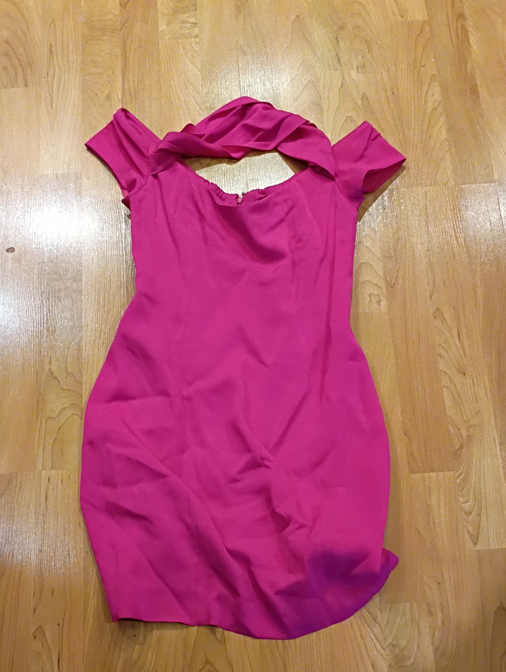 Nicole Miller Off-Shoulder Twist-Detail Sheath Dress in Fuchsia